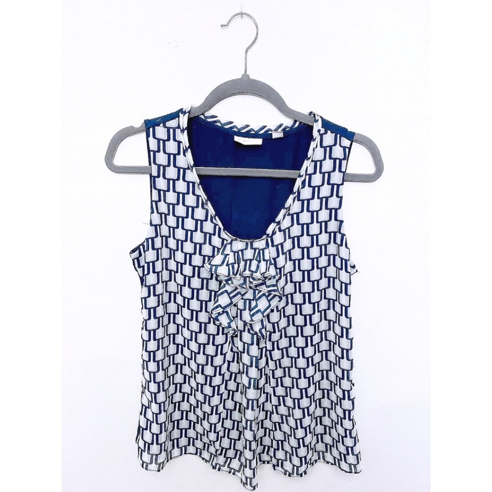 New York & Company Sleeveless Shirt Teal Geometric Pattern Size M